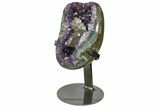 Amethyst Geode With Calcite Crystals & Metal Stand - Uruguay #152274-1
